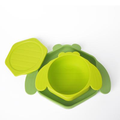 China Viable Unique Design Bpa Free Kids Silicone Handle Dish Toddler Feeding Divided Suction Silicone Baby Dish for sale