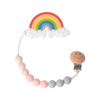 China Eco-Friendly/Non-Toxic Anti-lost Rainbow Defensive Stance Amazon Teether Colorful 2022 Silicone Beads Teether Holder Pacifier Chain Clips for sale