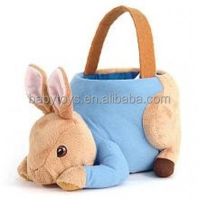 China Custom Cute Stuffed Animal Easter Plush Toy Basket Halloween Kawaii Candy Basket Fashion Plush Purse for sale