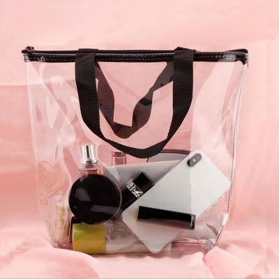 China Wholesale Waterproof Tote Transparent Zipper Bag PVC Tote Bag For Women Clear Beach Bag for sale