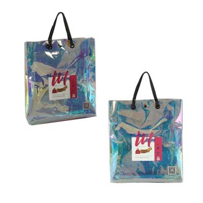 China Waterproof To Customize For Shinny Reusable Beauty Bag Luxury Shiny PVC Laser Jewelry Bag Packaging Recycled Shopping PVC Tote Bag for sale