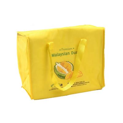 China Large Waterproof Insulated Custom Food Tote Cooler Zipper Bag Carry Bag Yellow Fruits Cooler Bag for sale