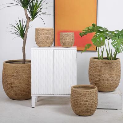 China Minimalist Plant Custom Embossed Tall Home Planter Floor Flower Pot Matte Fiberglass Plant Pots For Garden for sale