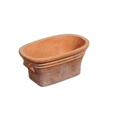 China Wholesale Modern Factory Price Courtyard Garden Decor Cement Plant Brown Oblong Matte Flower Pots for sale