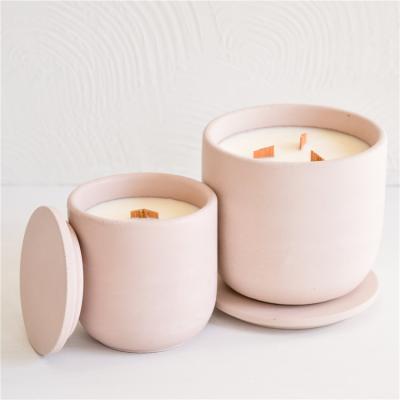 China Custom Made Home Gift Matte Luxury Item Handmade Ceramic Cylinder Candle Jar Vessel Decoration Decor Candle Jars With Lid for sale