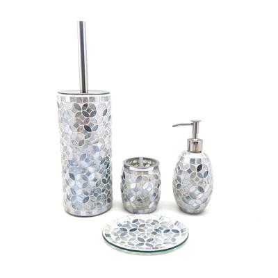 China Mosaic Effect Glass Bathroom Accessories Set With Stainless Steel Parts for sale