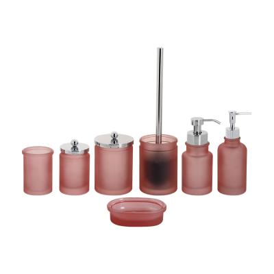 China Frosted Red Seven-Piece Set Glass Bathroom Accessories For Home Hotel for sale