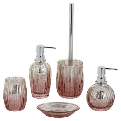 China Mercury Classic Glass Bathroom Accessories Set Pink Color Pumpkin Shape for sale