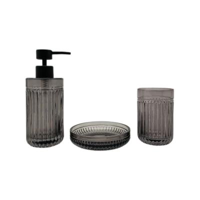 China Brown Color Ribbed Glass Bathroom Accessories Three-Piece Set Round Shape for sale