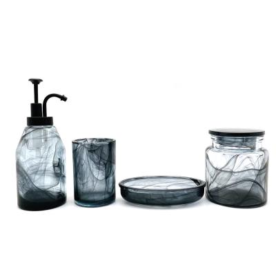 China 4pcs Glass Bath Countertop Set Use In Hotel Home Bathroom Cloudy Black for sale