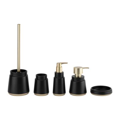 China Black Polyresin Bathroom Accessories Set  Soap Dispenser Tray For Home Hotel for sale