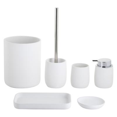 China Eco Friendly Cement Bathroom Accessories Pure White Complete Bathroom Sets 6pcs For Home Decor for sale