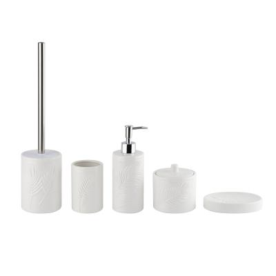 China White color ceramic bathroom accessories set with tree leaves pattern bathroom countertop accessories for sale