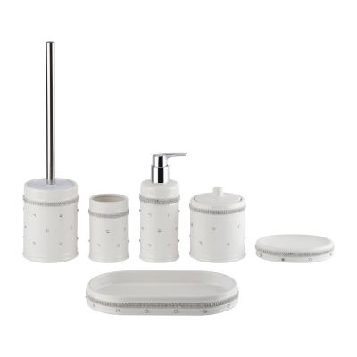 China Round shape ceramic bathroom accessories set white color with acrylic decor bathroom countertop accessories for sale