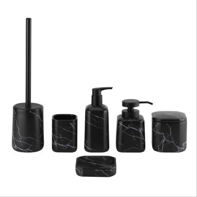 China Square Marble Print Ceramic Bathroom Accessories Set Black Hand Soap Dispenser Ceramic for sale