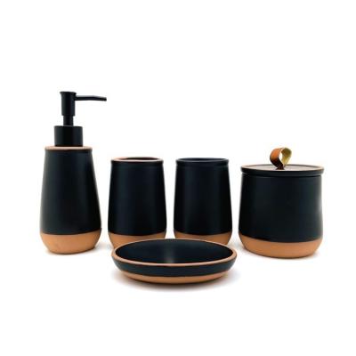 China Water Drop Ceramic Bathroom Accessories Black Hand Soap Dispenser With Beige Base for sale