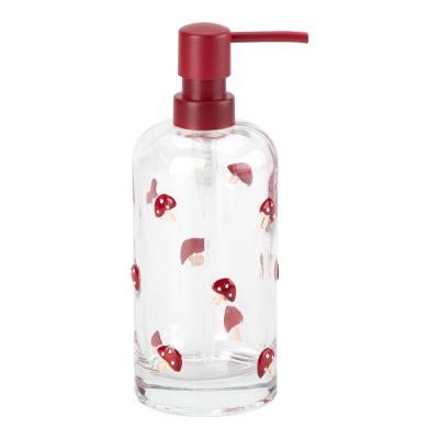 China Clear Glass Bath Soap Dispenser With Lotso Color Mushroom Pattern Hand Soap Bottle Dispenser for sale