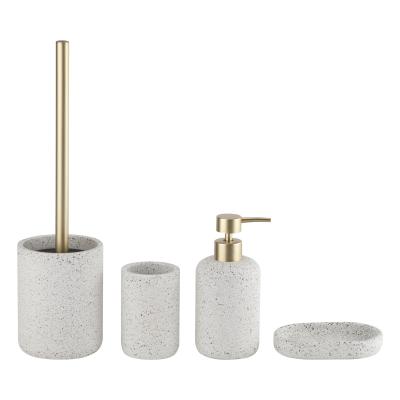 China Four Piece Set Terrazzo Bathroom Accessories Set Round Terrazzo Toothbrush Holder Cream Color for sale