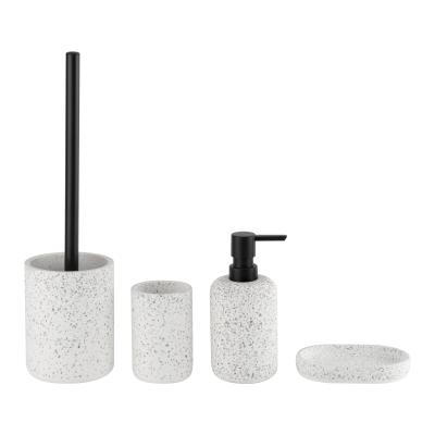 China Grey Terrazzo Bathroom Accessories Set Round For Bathroom Cleaning With Black Parts for sale