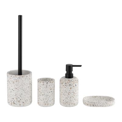 China Brown Terrazzo Bathroom Accessories Bath Countertop Set Terrazzo Soap Dish For Bathroom Cleaning for sale