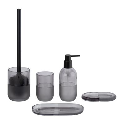 China Grey Glass Bathroom Vanity Accessories Round Five Piece Set With Soap Dish For Shower for sale