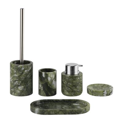 China Apple Green Marble Bathroom Accessories Sets With Chrome Jumbo Pump Head for sale