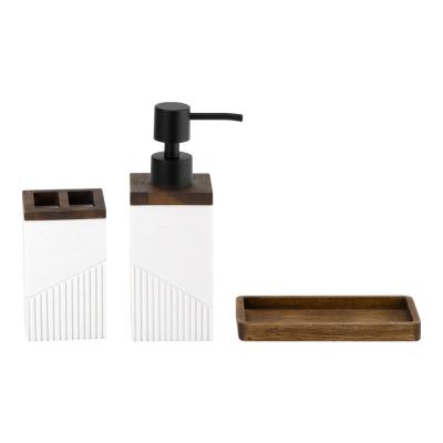 China Elegant White Polyresin Bathroom Caddy with Wood Part Keep Your Bathroom Tidy and Stylish for sale