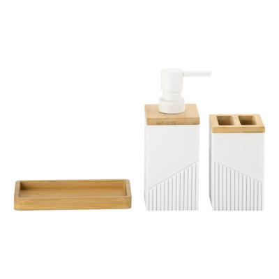 China Square White Sand Stone Bathroom Caddy with Ribbed Vertical Stripes BSCI Certified 3pcs for sale