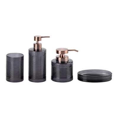 China Glass Bathroom Fittings Accessories Dark Blue Round Shape Circles Line Bronzed Pump Head Lotion Bottle for sale