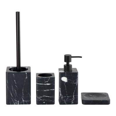 Κίνα 4PCS Nature Marble Bathroom Accessories Set Square Shape With Eased Edge Black With White Veins Lotion Pump προς πώληση