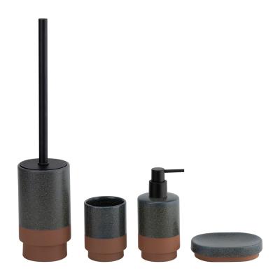 China Ceramic Bathroom Countertop Acceessories Sets Round Shape Two-tone Black Pump Soap Dispenser Household Products for sale