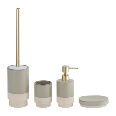 China Ceramic Bathroom Countertop Accessories Set Round Shape Two-tone Tumbler Soap Dispenser Household Products for sale