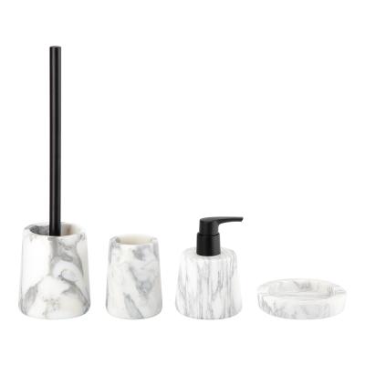 China Nature Marble Bathroom Set Round Great Flower White With Black Part Marble Hand Soap Dispenser for sale