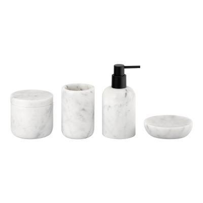 China Kalala White Nature Marble Bathroom Accessories Set Round Shape With Black Pump Marble Soap Dispenser for sale