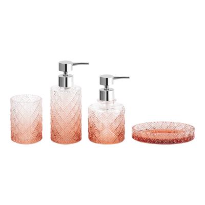 China Luxury Ombre Orange Glass Bathroom Accessories Set Round Shape With Diamond Pattern for sale