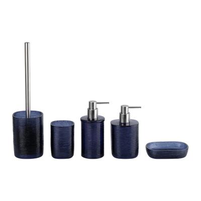 China Glass bathroom accessories set round shape blue color with crazy circle hand soap bottle modern bathroom accessories bathroom soap dispenser for sale