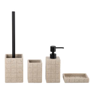 Китай Sand Stone Bath Accessories Sets Square Shape With Square Box Polyresin Soap Dispenser Toilet Brushes продается