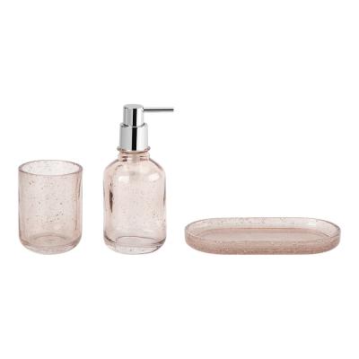 China Milk tea color luxury glass bath accessories round shape with bubble effect hand soap bottle tumbler holder liquid hand soap dispenser for sale