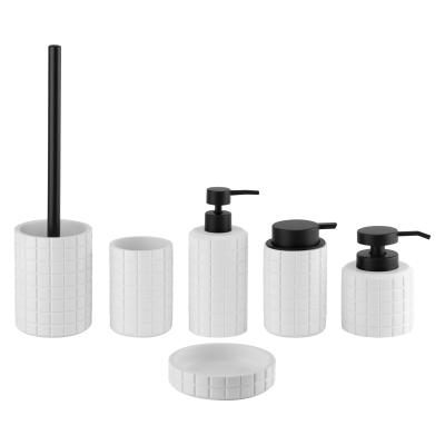 China Polyresin Bath Accessories Sets Square Shape With Square Box Polyresin Soap Dispenser Toilet Brushes for sale