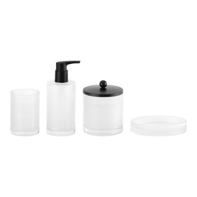 China Milky White Glass Bath Accessories Set Round With Circle Line Toilet Brush Holder Lotion Dispenser Modern Bath Accessories for sale