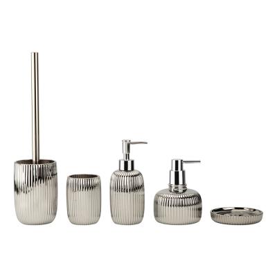 China Chrome glass bathroom accessories round shape with vertical stripe soap dish holder hand wash dispenser bath soap dispenser for sale