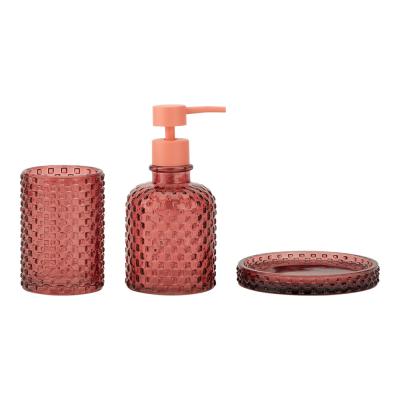 China Chili Glass Bathroom Accessories Set Round Shape With Mini Dots Hand Soap Dispenser Lotion Dispenser Modern Bathroom Accessories for sale