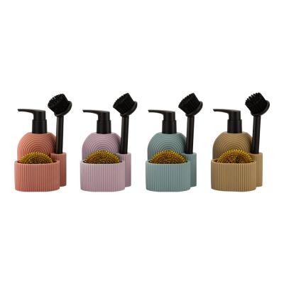 China 3N1 Sand Stone Utility Soap Dispenser With Stripe And S/S Nylon Brush And Cleaing Ball for sale