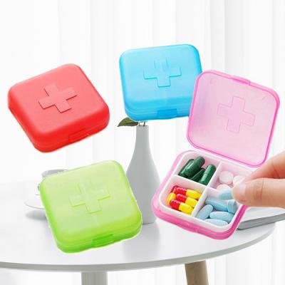 China PP+PS 4 Compartments Daily Medicine Box, Portable Organizer Case, Weekly Pill Box Pocket Seal Pills 4 Compartments Organizer for sale