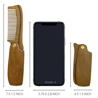 China Antibacterial Folding Wooden Comb - Men's Hair, Beard, and Mustache Comb - Anti-Static Sandalwood Pocket Comb for sale