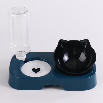 China Automatic 2 in 1 Pet Food Water Feeder Cat Bowl Dog Automatic Water Dual Dispenser with Bottle Water Container for sale