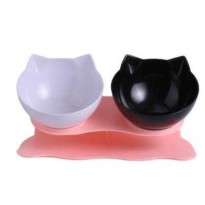 China High Quality Pet Feeding Bowl Cat Face Double High Bottom 15 Angle Dog Bowl Cute Automatic Cat Bowl Double Height Transparent for sale