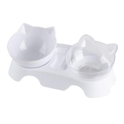 China Cat Bowl Double Bowl Automatic Automatic Drinking Oblique Mouth Pet Bowl Cat Supplies Neck Protection Plastic for sale