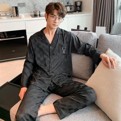 China New Arrivals Man Home Wear Fashion QUICK DRY Satin Sleepwear Long Sleeve Silk Men Sleep Wear Pajamas Set for sale