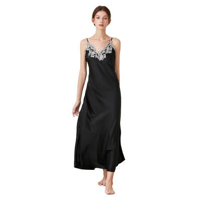 China Summer Sleeveless Lace Sleepwear Women Long Sexy QUICK DRY Nightgown Robe Plus Size Solid Color Silk Satin Nightgown for sale